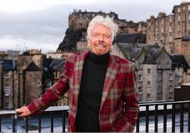 Richard Branson in Edinburgh ahead of meeting Project Harmless founder, captured in the historic city known for innovation and entrepreneurship.