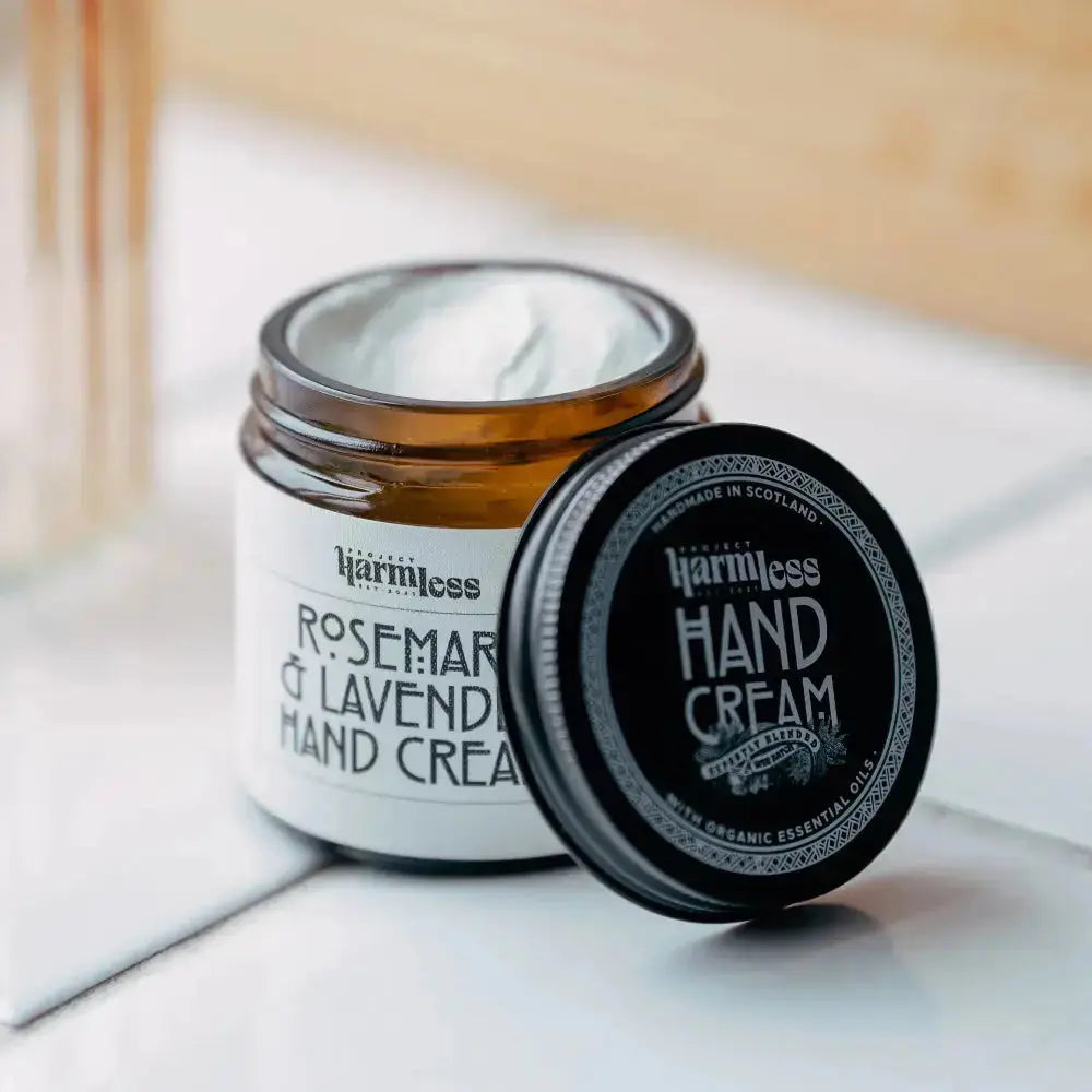 Harmless Apothecary Rosemary and Lavender Hand Cream, Handmade in Scotland by Project Harmless.