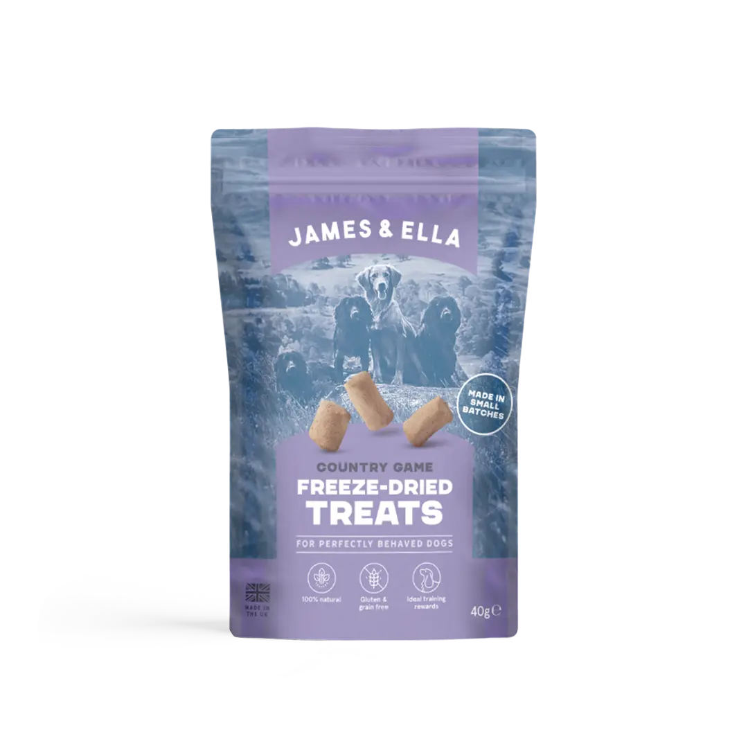Packaging of James & Ella Country Game freeze-dried treats stocked by Project Harmless UK