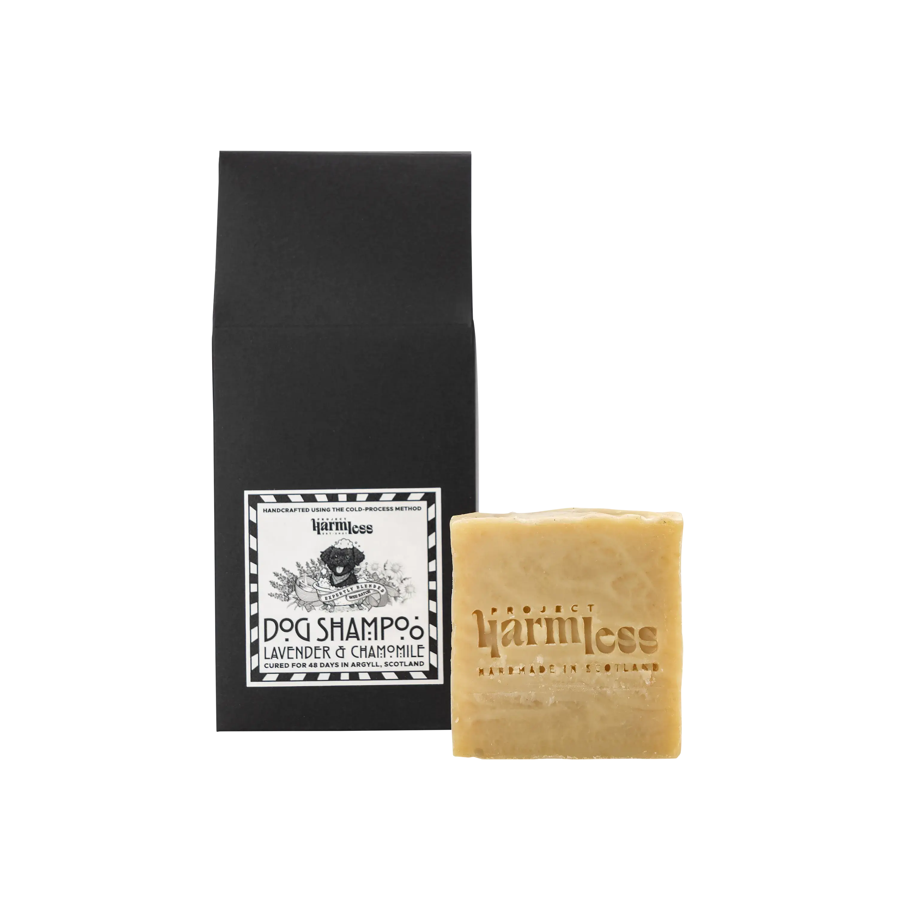 Natural lavender chamomile dog shampoo bar for sensitive skin handmade Scotland plastic-free