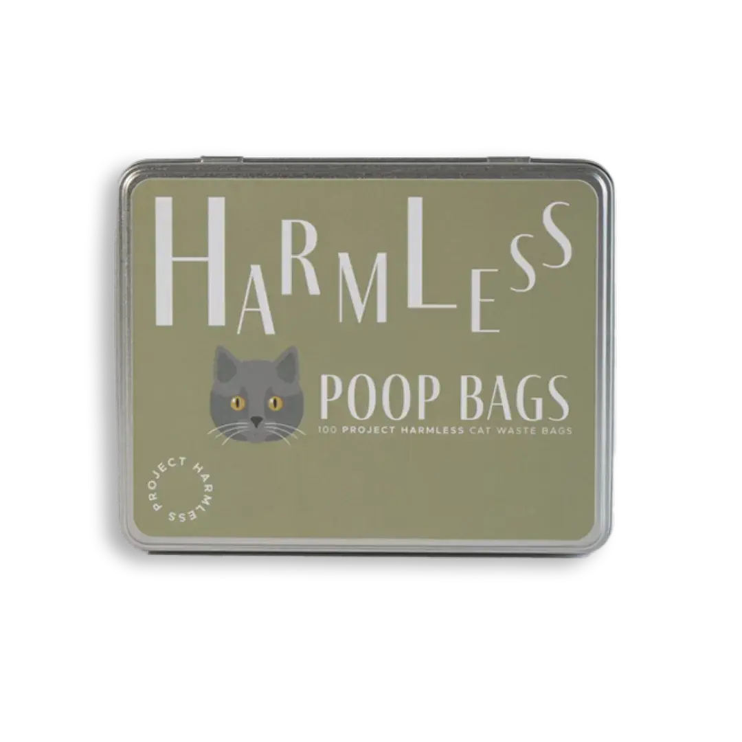 Project Harmless dissolvable cat poop bag reusable tin cat edition transparent background packshot UK