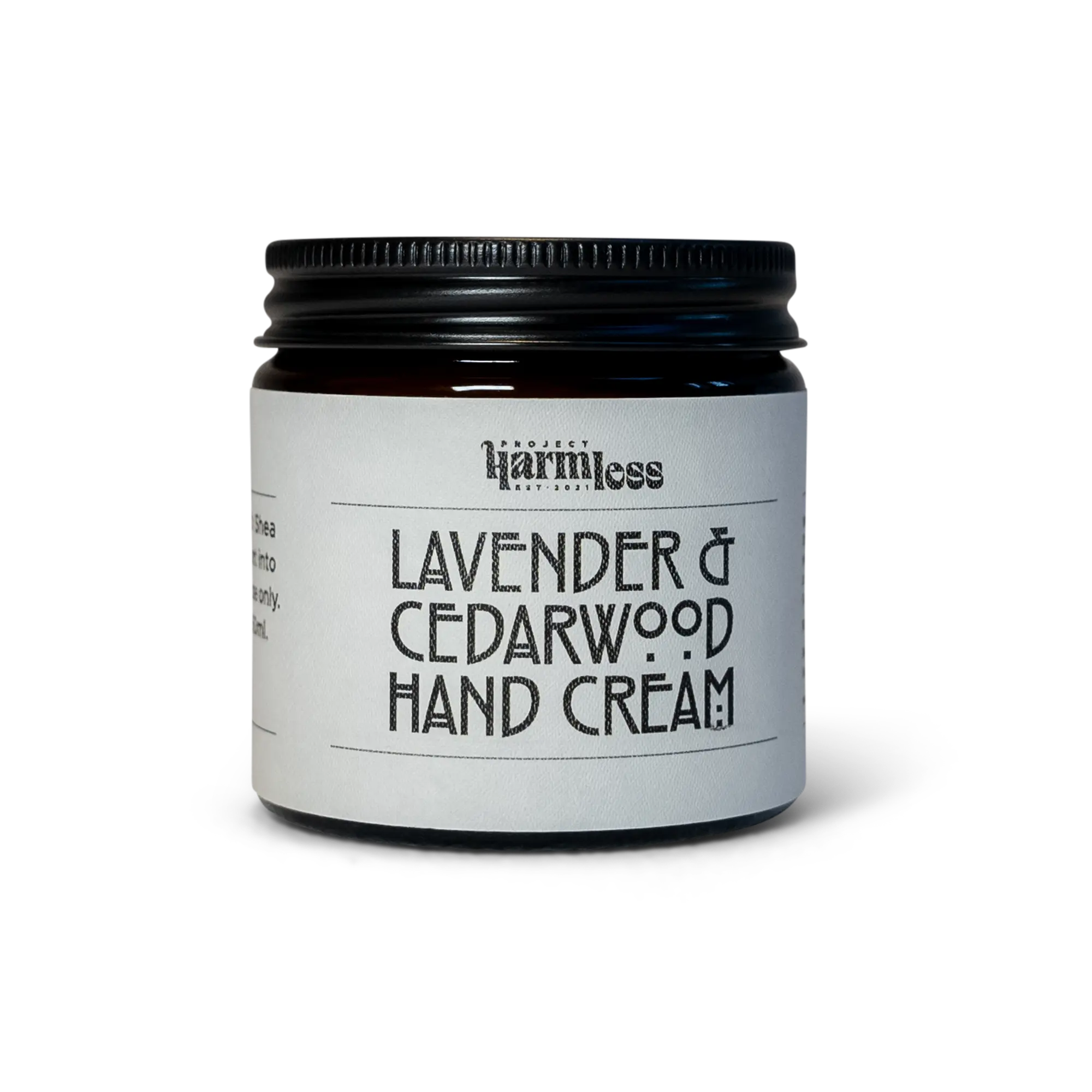 Project Harmless Lavender & Cedarwood Hand Cream, Scottish-made and part of the Harmless Apothecary collection. This sustainable, palm oil-free hand cream is crafted with natural ingredients to deeply nourish and protect the skin, embodying eco-friendly skincare with a touch of artisanal craftsmanship.