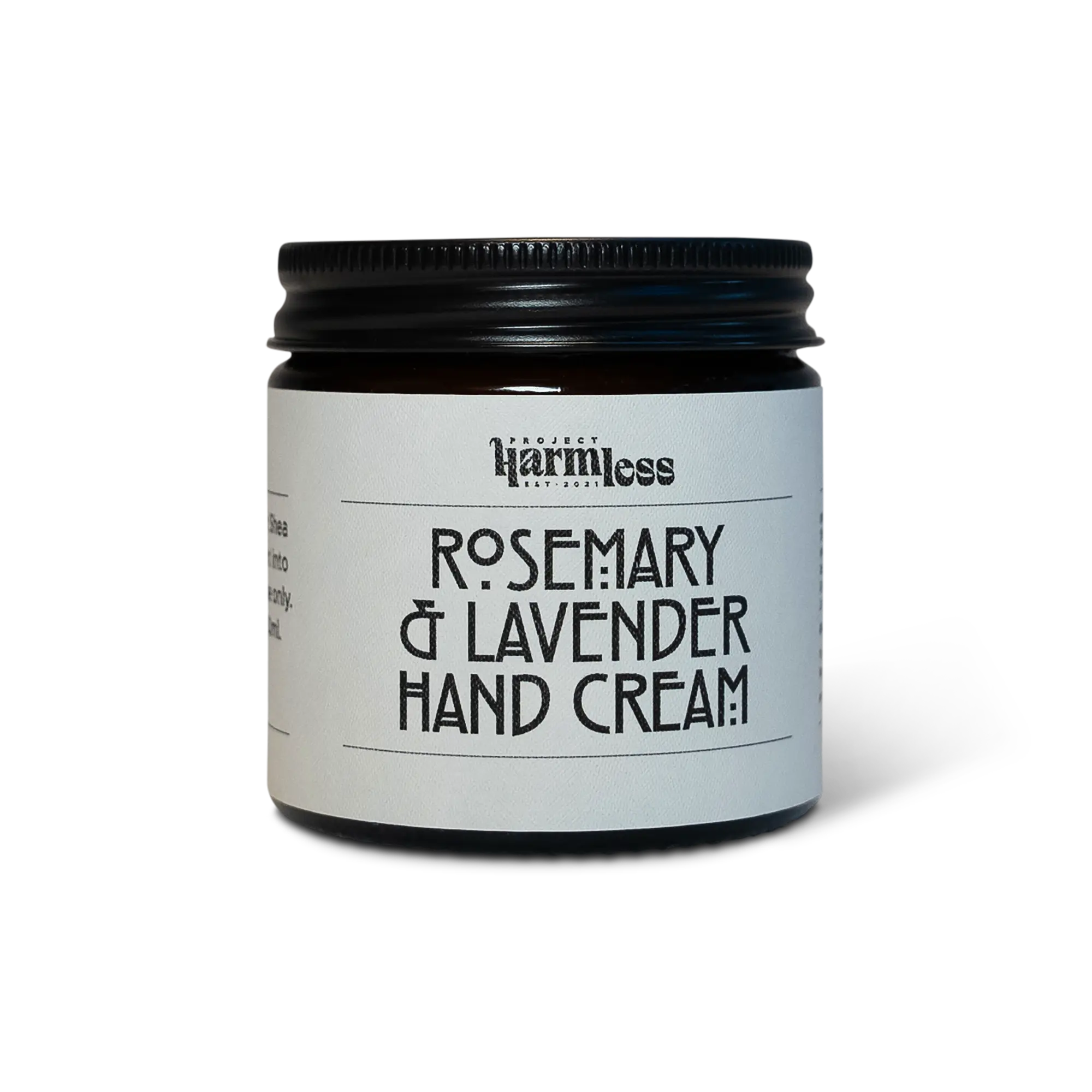 Full view of Rosemary & Lavender Hand Cream by Project Harmless, part of Harmless Apothecary. Crafted in small batches with organic essential oils and Shea Butter.