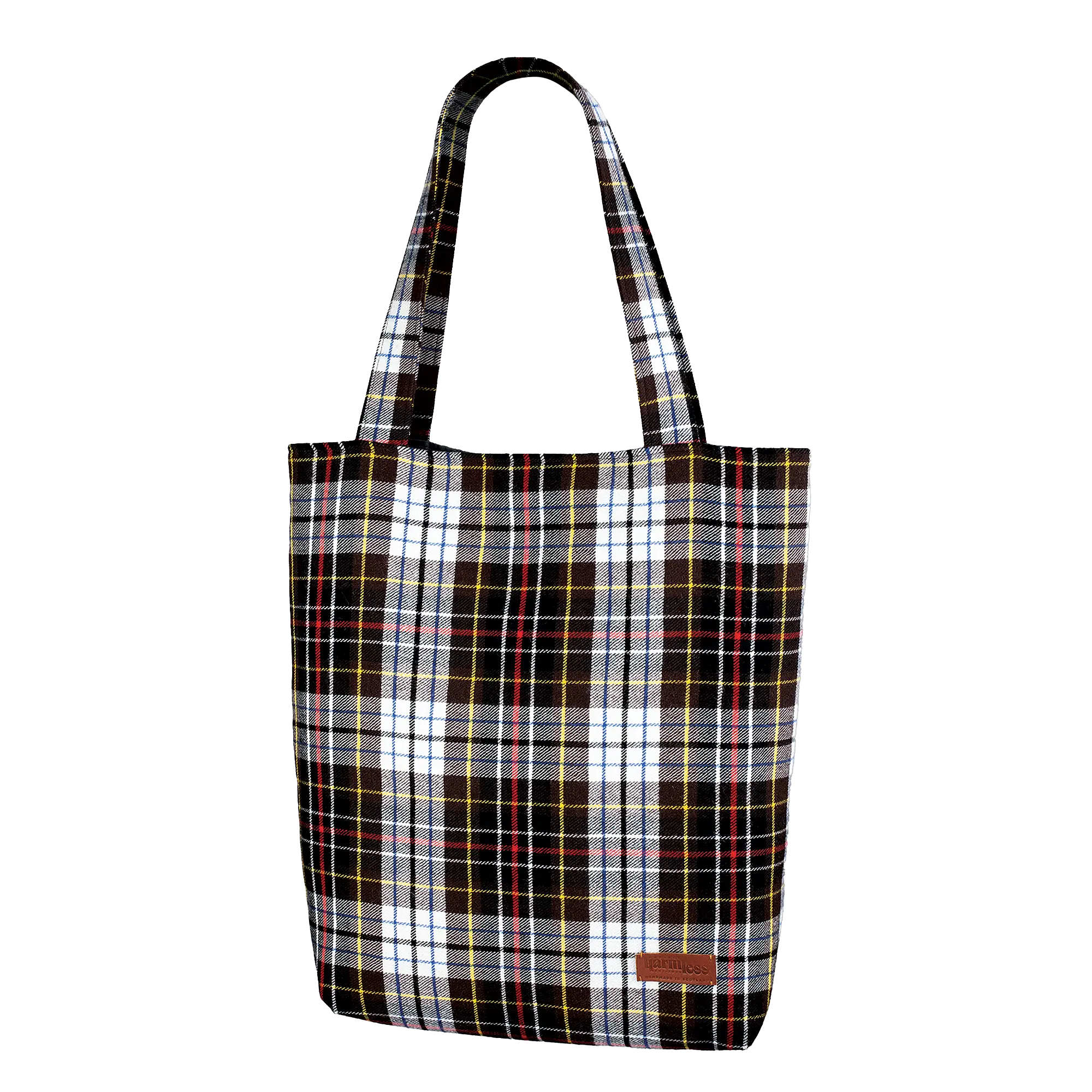 Harmless Atelier oversized carryall side view handcrafted from 1970 Edinburgh Commonwealth Games tartan in the Scottish Borders