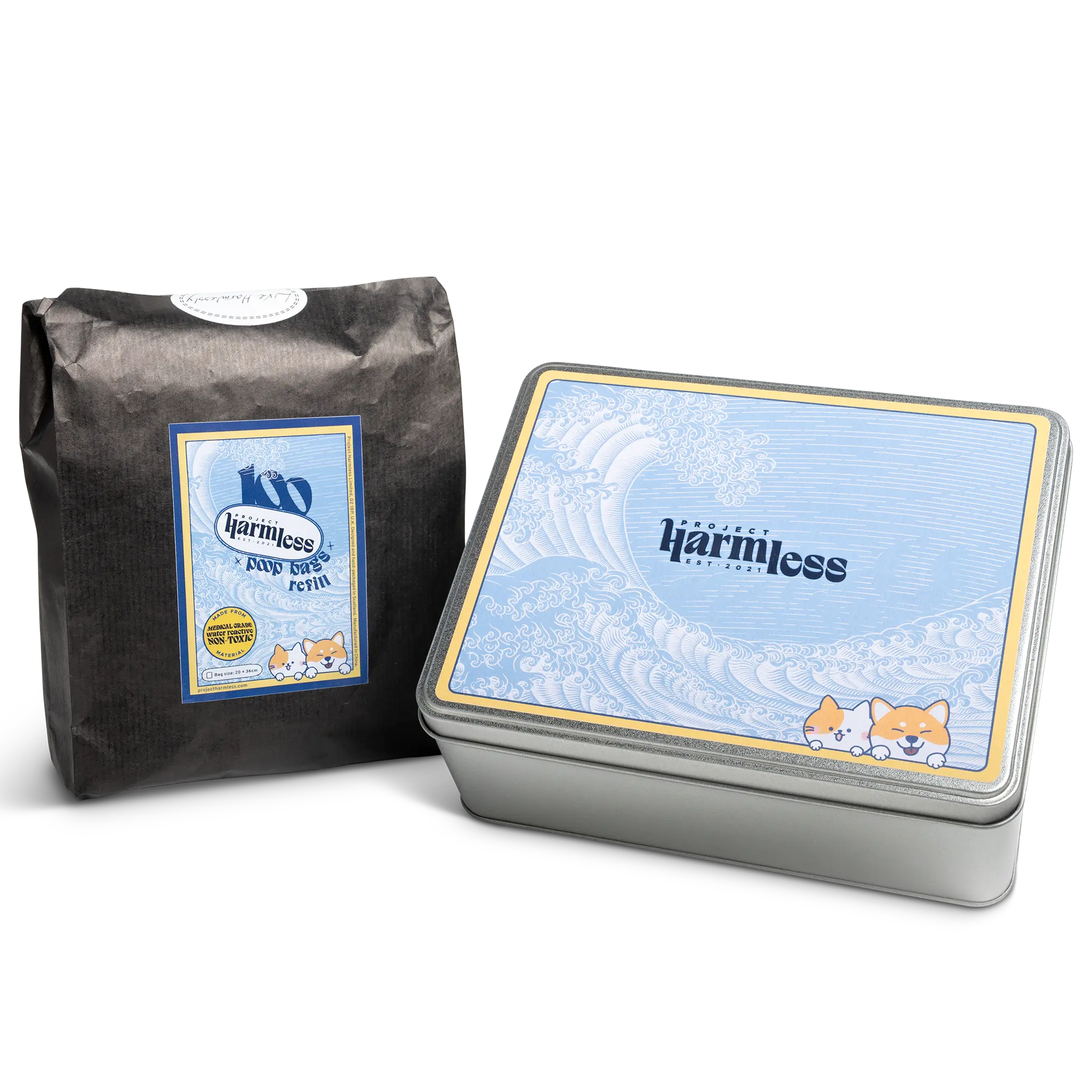 Project Harmless dissolvable dog poo bag tin, 200-bag subscription refill