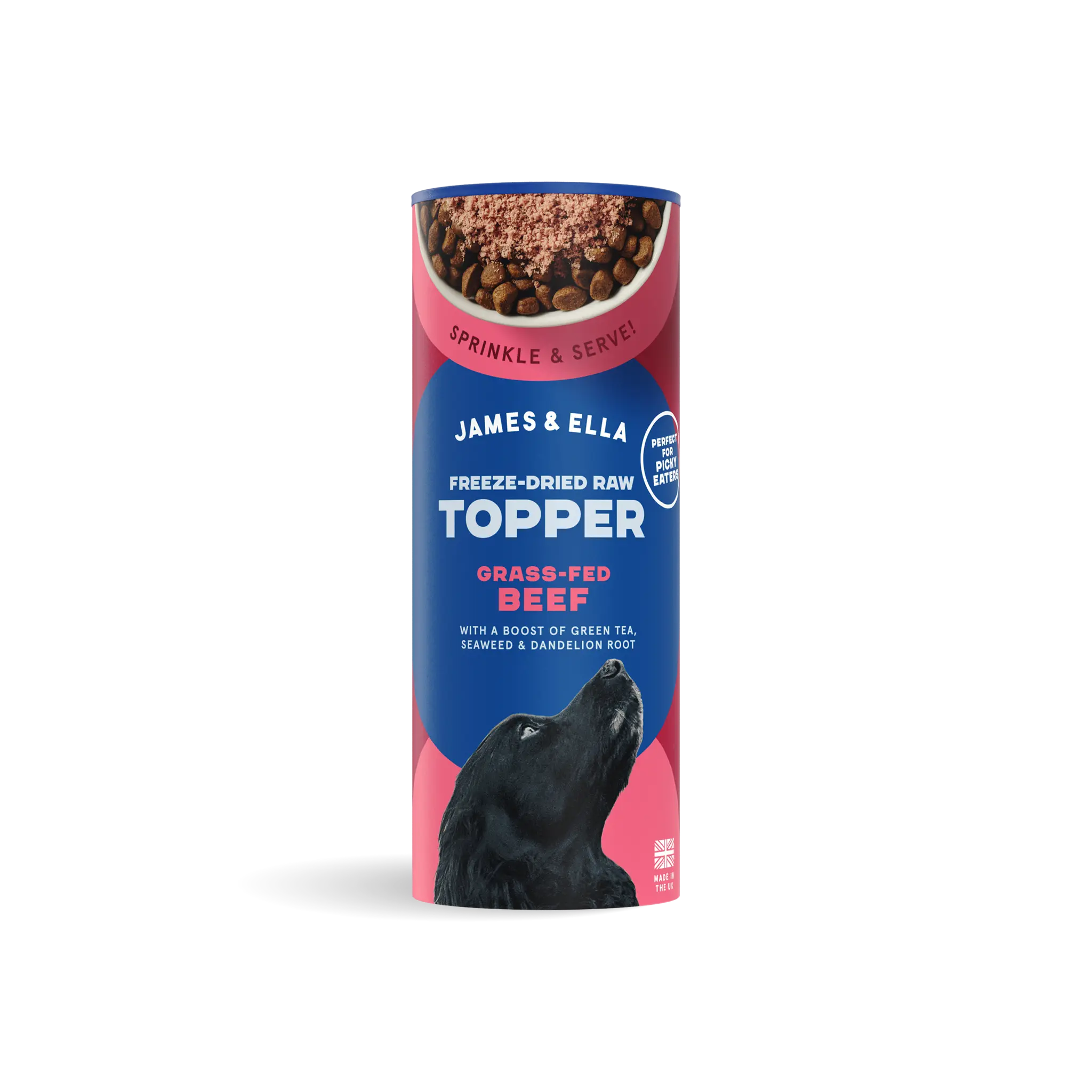 James and Ella freeze-dried grass-fed beef dog topper 50g tube front