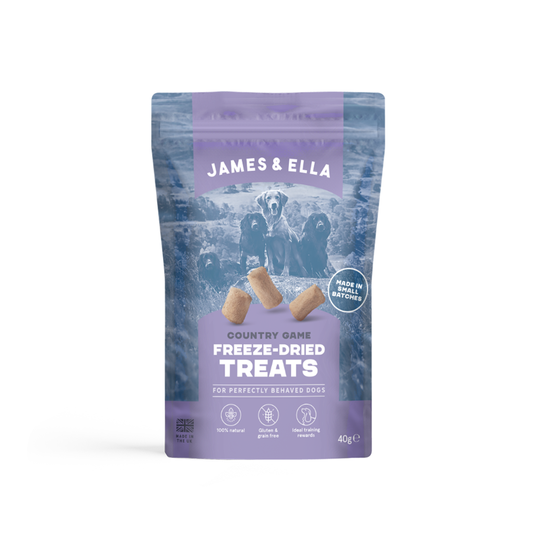 Packaging of James & Ella Country Game freeze-dried treats stocked by Project Harmless UK