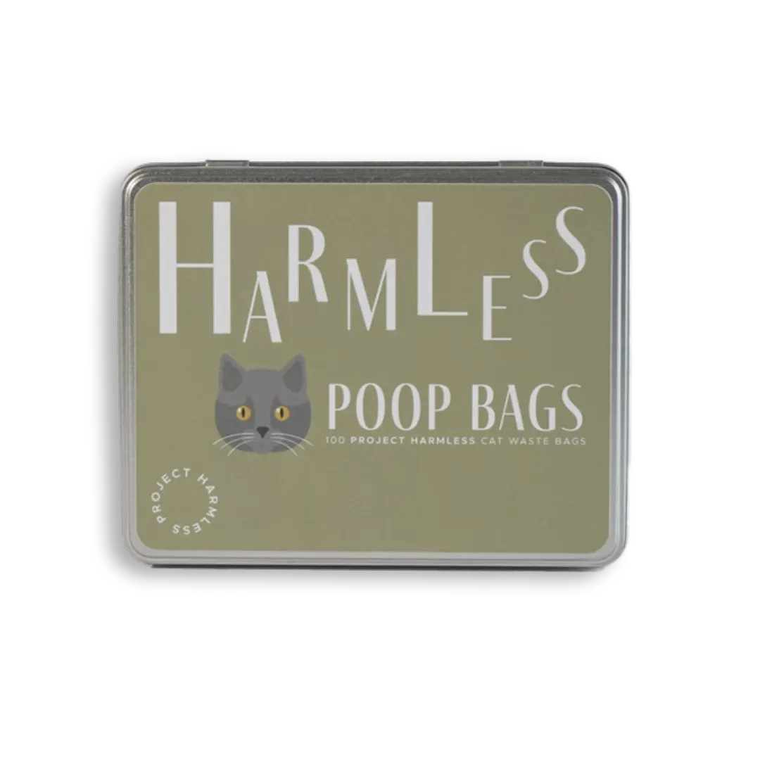 Project Harmless dissolvable cat poop bag reusable tin cat edition transparent background packshot UK
